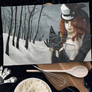 Victoriansk Steampunk Vinter Trollslända Nyckel Go Kökshandduk