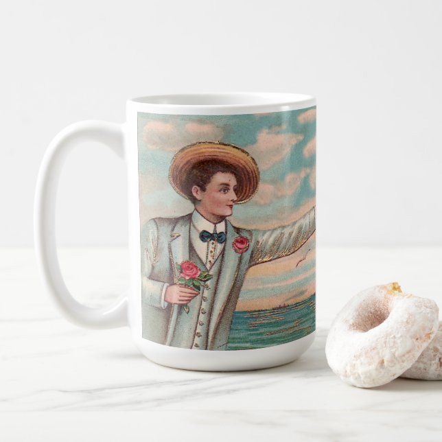 Victoriansk strand kärlek elegant hav bröllop par kaffemugg (Med munk)