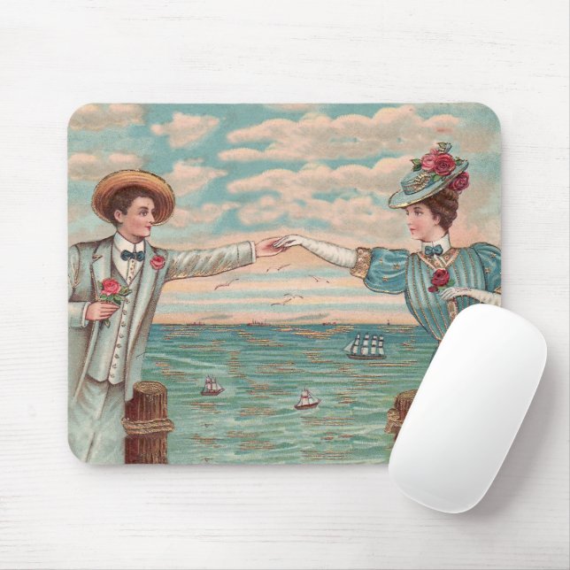 Victoriansk strand kärlek elegant hav bröllop par musmatta (Med mus)
