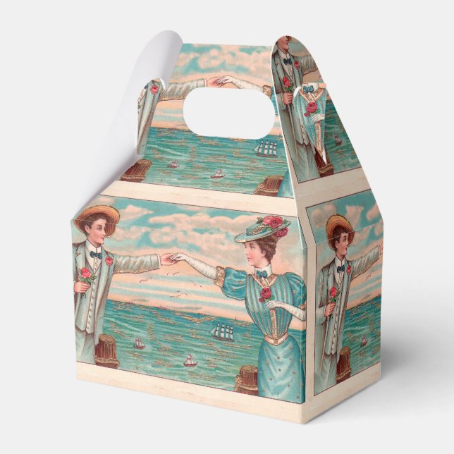 Victoriansk strand kärlek klädsam hav bröllop par presentaskar (Framsidan Sidan)