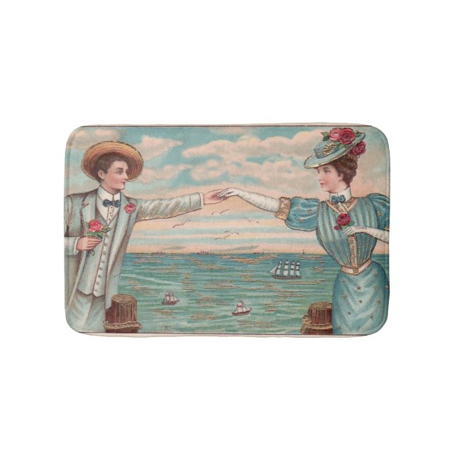 Victoriansk strand kärlek klädsamt hav bröllop par badrumsmatta (Framsidan)