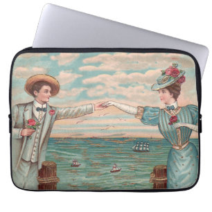 Victoriansk strand kärlek klädsamt hav bröllop par laptop fodral