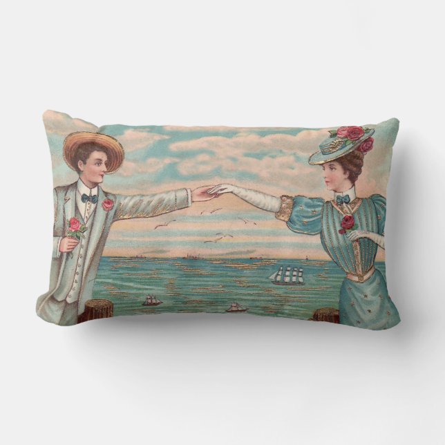 Victoriansk strand kärlek klädsamt hav bröllop par lumbarkudde (Framsida)