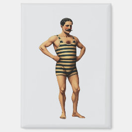 Victoriansk Strongman Simmare Randig Baddräkt Magnet