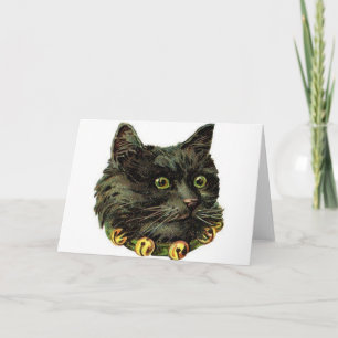 Victoriansk svart katt med klockhalsband kort