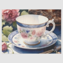 Victoriansk te och fat decoupage