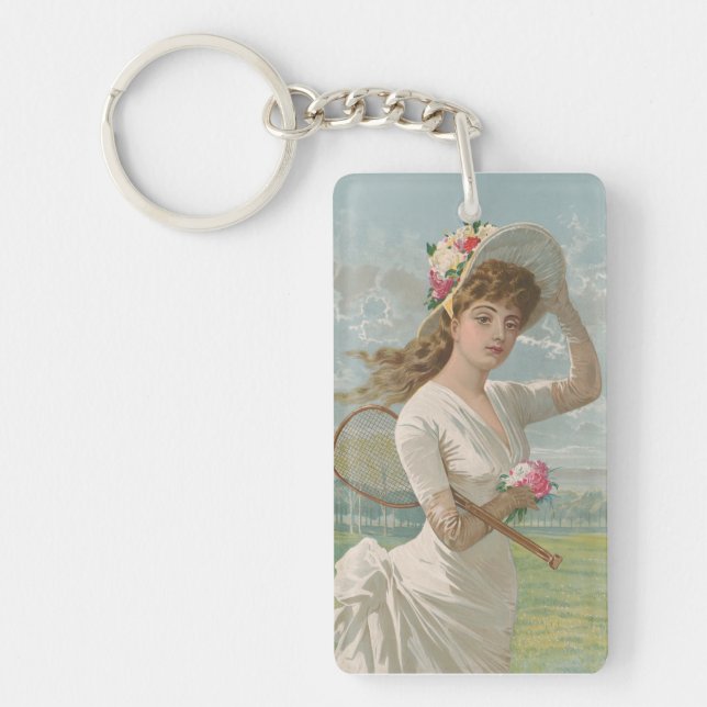 Victoriansk tenniskvinna med blommig hatt Antik (Framsidan)