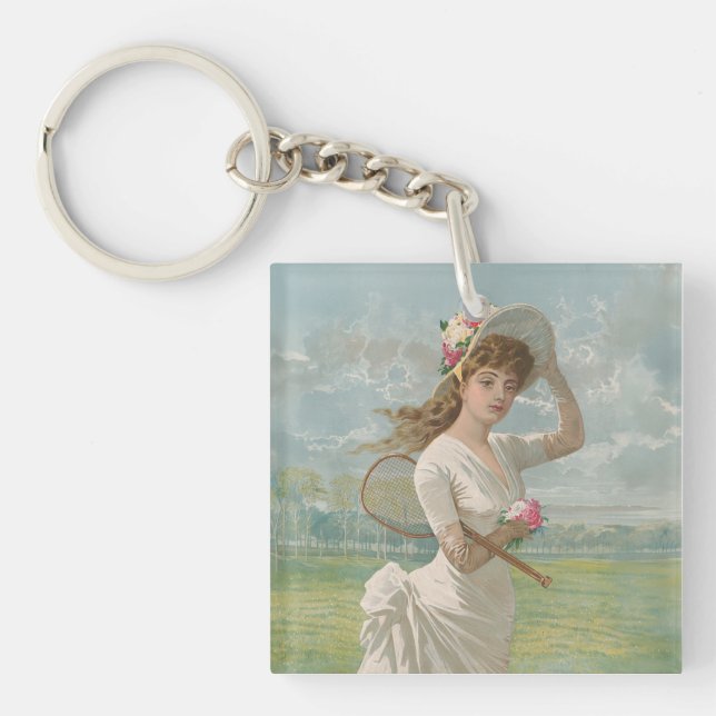 Victoriansk tenniskvinna med blommig hatt Antik (Framsidan)