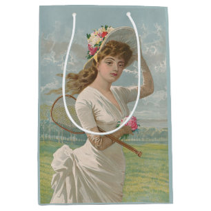 Victoriansk tenniskvinna med blommig hatt Antik
