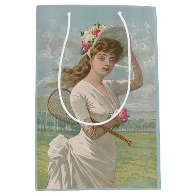 Victoriansk tenniskvinna med blommig hatt Antik (Framsidan)