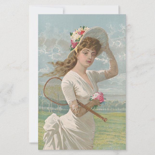 Victoriansk tenniskvinna med blommig hatt Antik (Framsida)