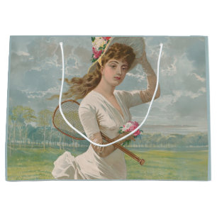 Victoriansk tenniskvinna med blommig hatt Antik