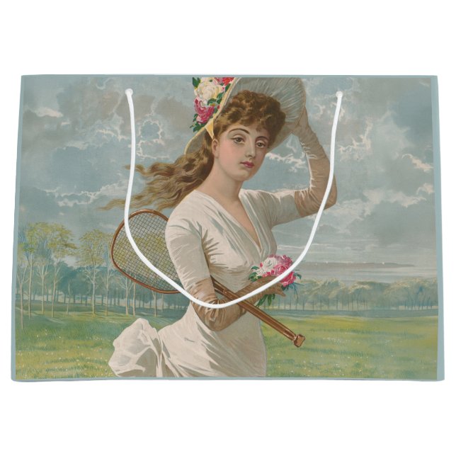 Victoriansk tenniskvinna med blommig hatt Antik (Framsidan)