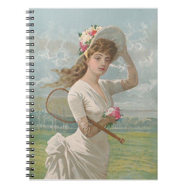Victoriansk tenniskvinna med blommig hatt Antik Anteckningsbok (Framsidan)