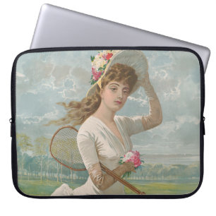 Victoriansk tenniskvinna med blommig hatt Antik Laptop Fodral