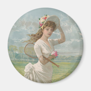 Victoriansk tenniskvinna med blommig hatt Antik Magnet
