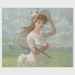 Victoriansk tenniskvinna med blommig hatt Antik Presentpapper