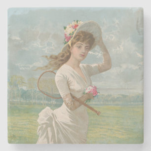 Victoriansk tenniskvinna med blommig hatt Antik Stenunderlägg