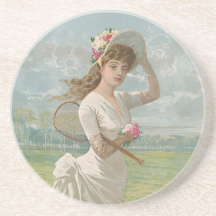 Victoriansk tenniskvinna med blommig hatt Antik Underlägg
