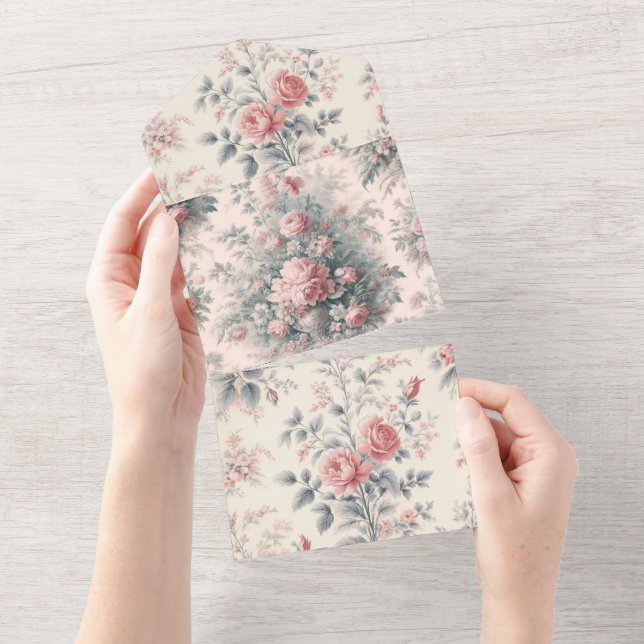 Victoriansk Toile Fransk Rosa Blommig (Avrivbar del)