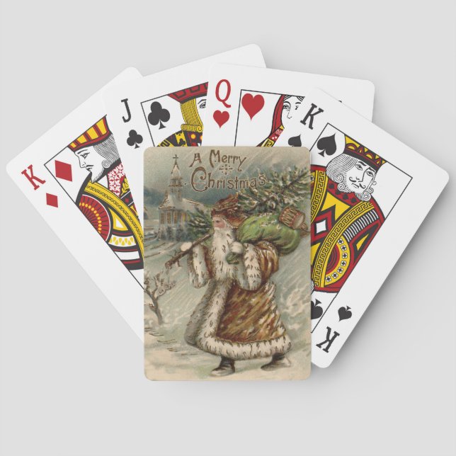 Victoriansk Tomte Med Julgran Casinokort (Baksidan)