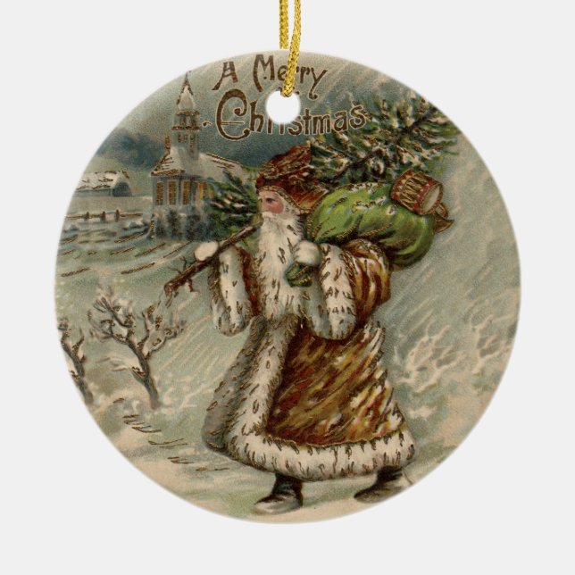 Victoriansk Tomte Med Julgran Julgransprydnad Keramik (Framsidan)
