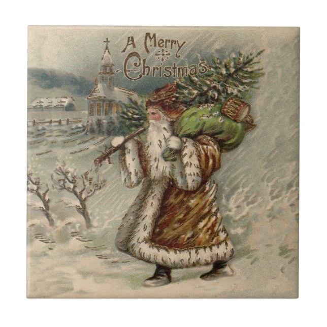 Victoriansk Tomte Med Julgran Kakelplatta (Framsidan)
