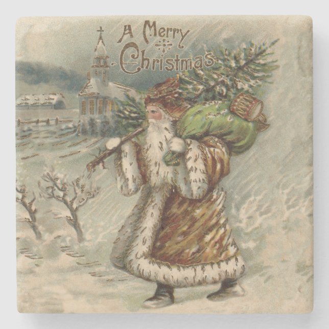 Victoriansk Tomte Med Julgran Stenunderlägg (Framsidan)