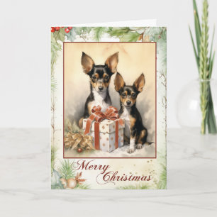 Victoriansk Toy Fox Terrier Valp Jul Helgkort
