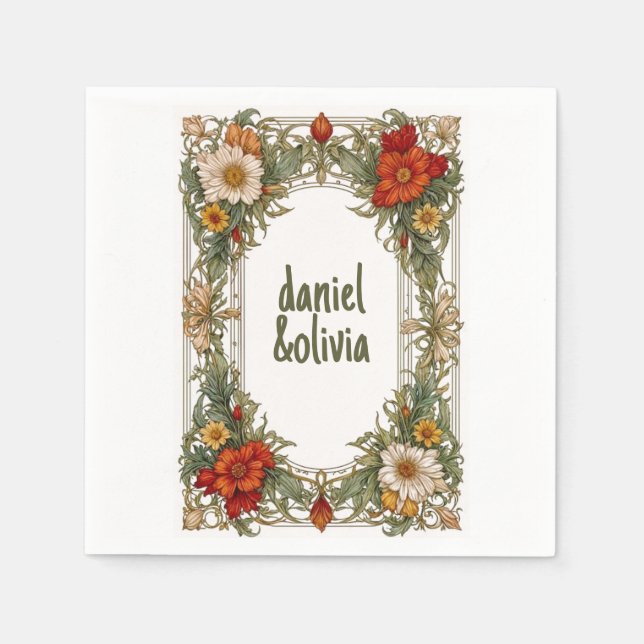 Victoriansk utsmyckad kant med vildblomma bröllop pappersservett (Framsidan)