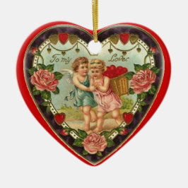 Victoriansk valentin till min älskade julgransprydnad keramik
