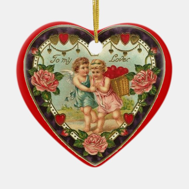 Victoriansk valentin till min älskade julgransprydnad keramik (Framsidan)
