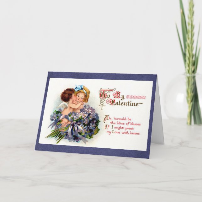 Victoriansk valentine "Kyssarnas salighet" Amorine Helgkort (Framsida)