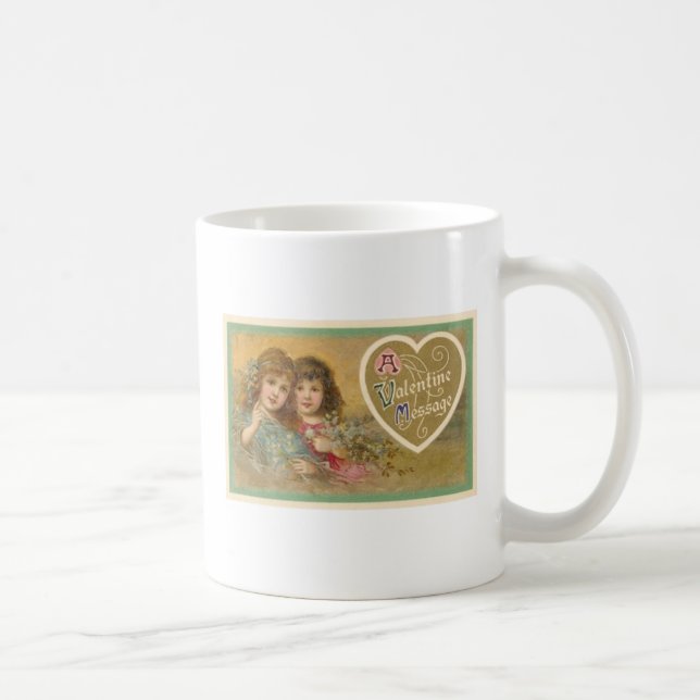 Victoriansk valentinmeddelande 2 flickor muggar (Höger)