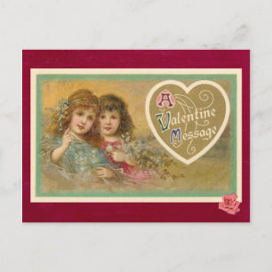 Victoriansk Valentins meddelande 2 flickor vykort