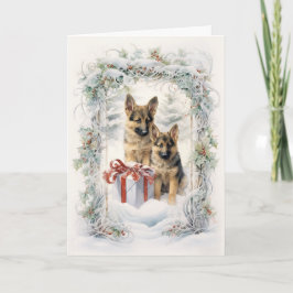 Victoriansk Valp Jul Germansk Shepherd Helgkort