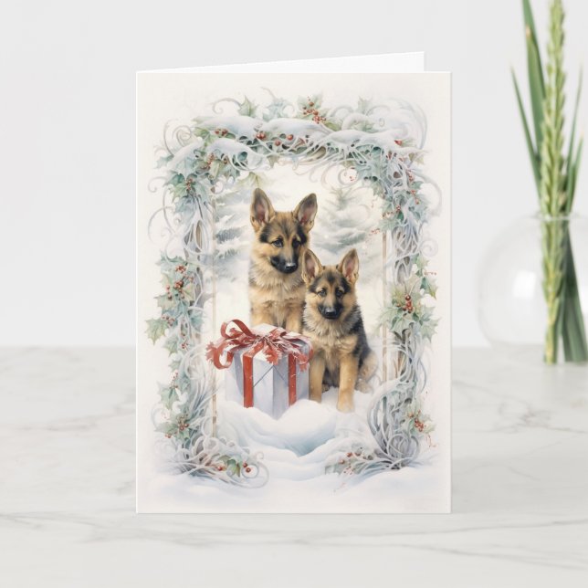Victoriansk Valp Jul Germansk Shepherd Helgkort (Framsida)
