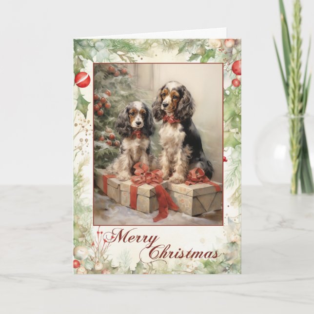 Victoriansk valp till Cocker Spaniel jul Helgkort (Framsida)