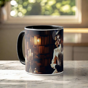 Victoriansk Vintage Mysterisk Elegant Kvinna Mugg