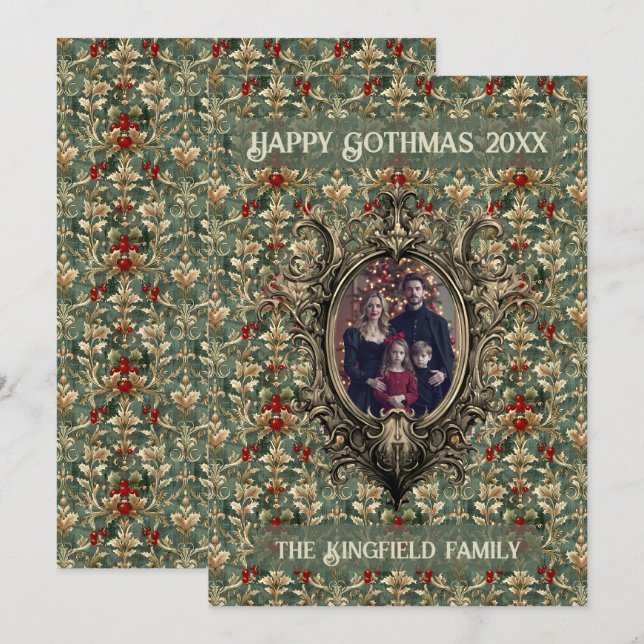 Victoriansk vinterbärsmycken Familj Gothmas Julkort (Fram/baksida)