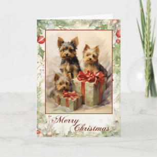 Victoriansk Yorkshire Terrier Valp Jul Helgkort