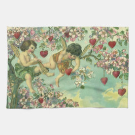 Victorianska Alla hjärtans dag Cupider Antik Hjärt Kökshandduk