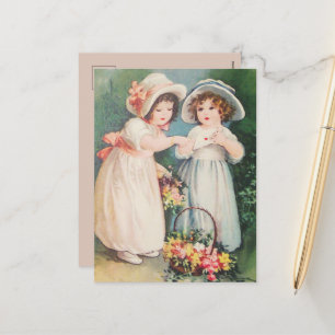 Victorianska barn som har Valentine & Flowers Helg Vykort