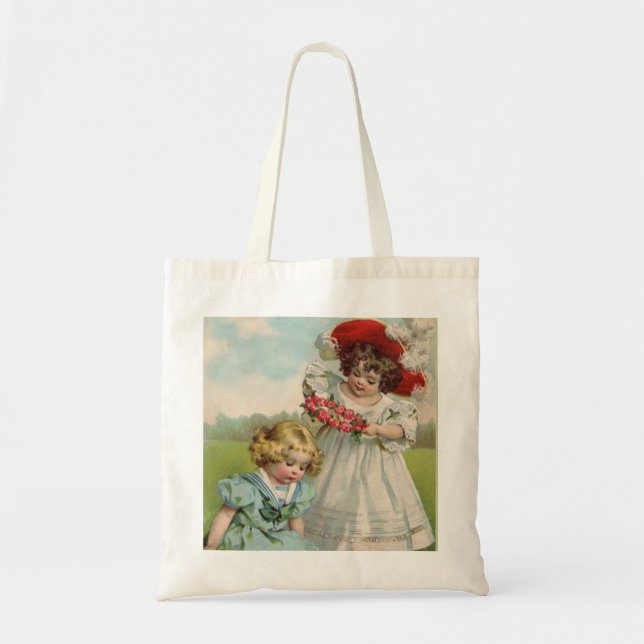 Victorianska barn vintage sommarflickor trädgård tygkasse (Framsidan)