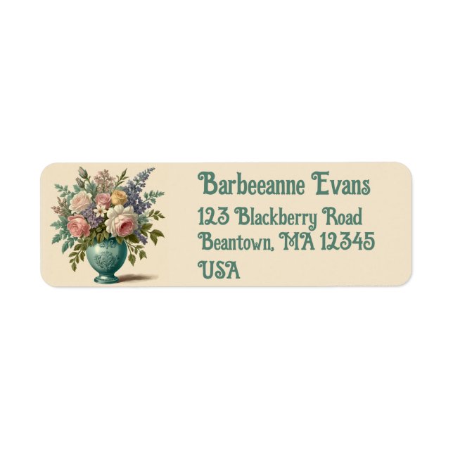 Victorianska blommor returadress etikett (Framsidan)