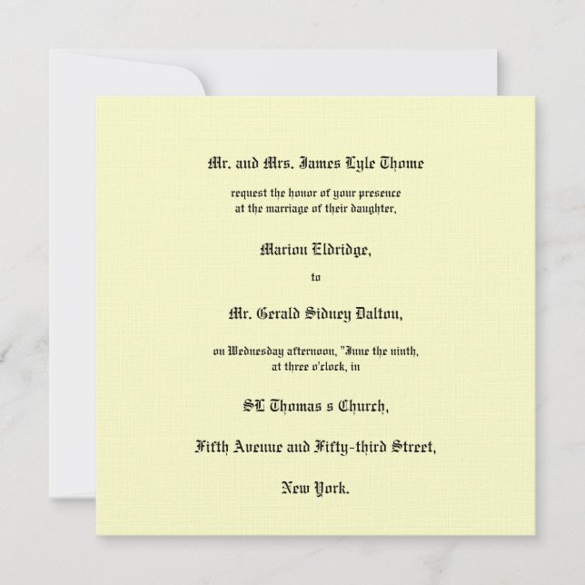 Victorianska bröllopsinbjudan Circa 1905 Inbjudningar (Framsida)