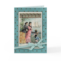 Victorianska damer & flicka vid havet