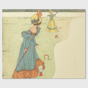 Victorianska damer krocket vintage trädgårdsfest presentpapper
