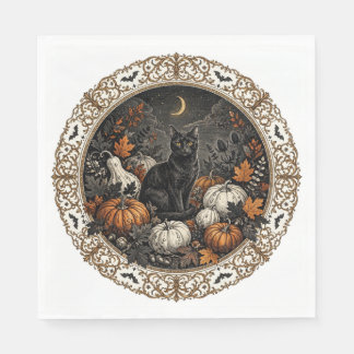 Victorianska gotiska Halloween svarta katt servett
