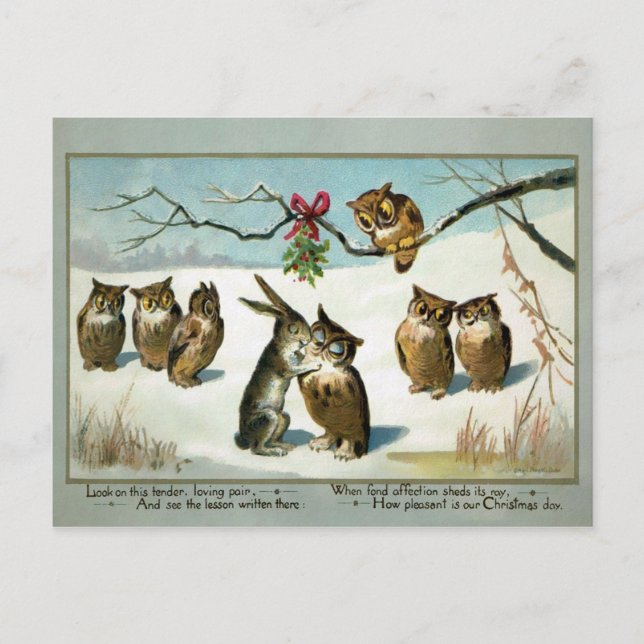 Victorianska julgransdjur i mistel vykort (Framsida)